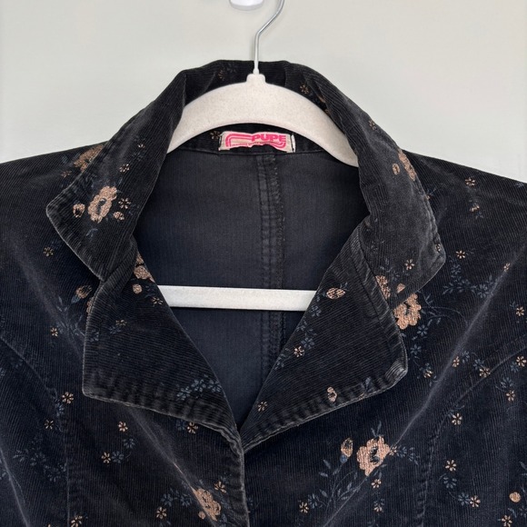 Vintage Women's Small Floral Corduroy Jacket Button Pockets Casual Fall Coat - Picture 7 of 15